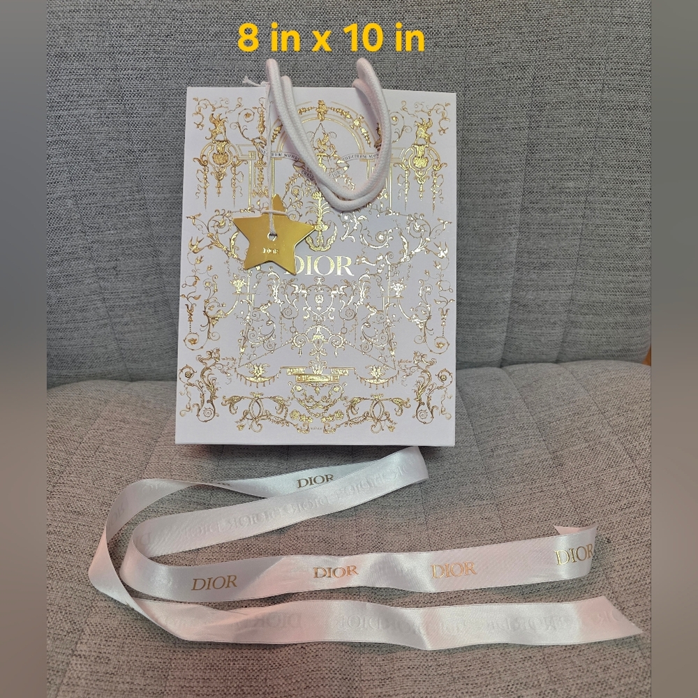 Dior White and Gold Decorative Bag with Ribbon